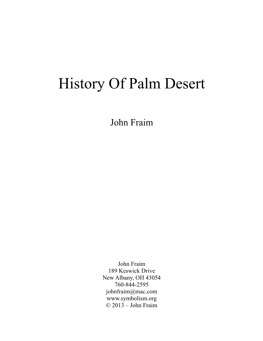 Palm Desert History