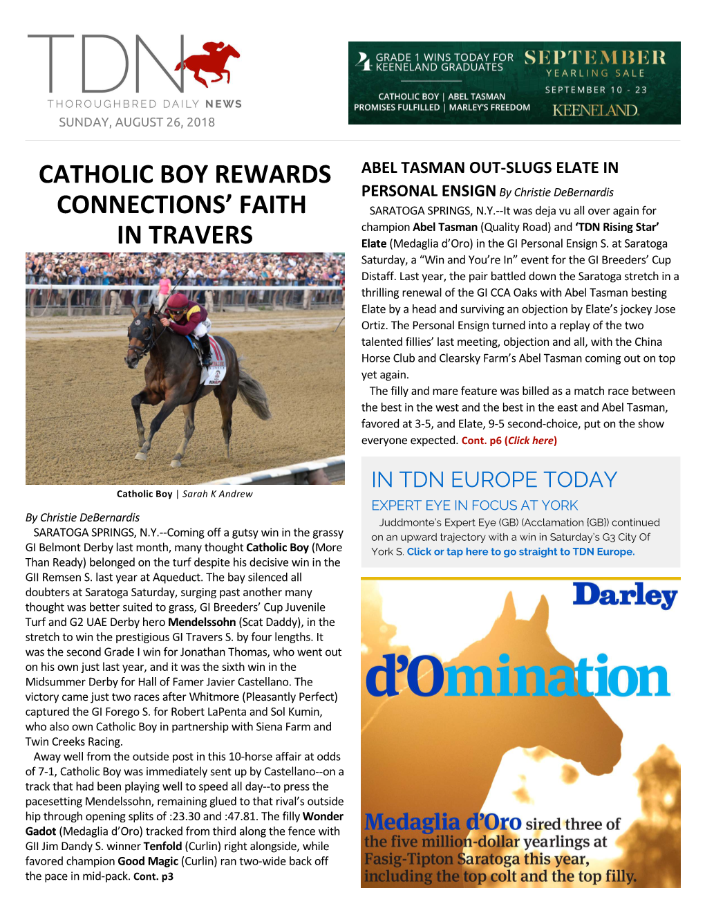 Catholic Boy Rewards Connections' Faith in Travers