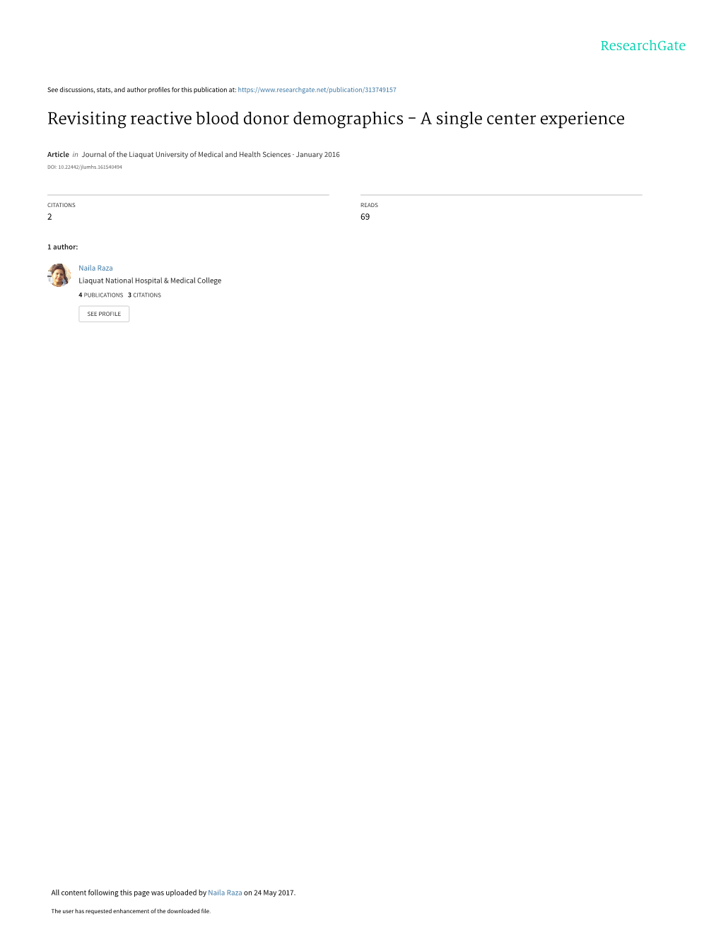 Revisiting Reactive Blood Donor Demographics - a Single Center Experience