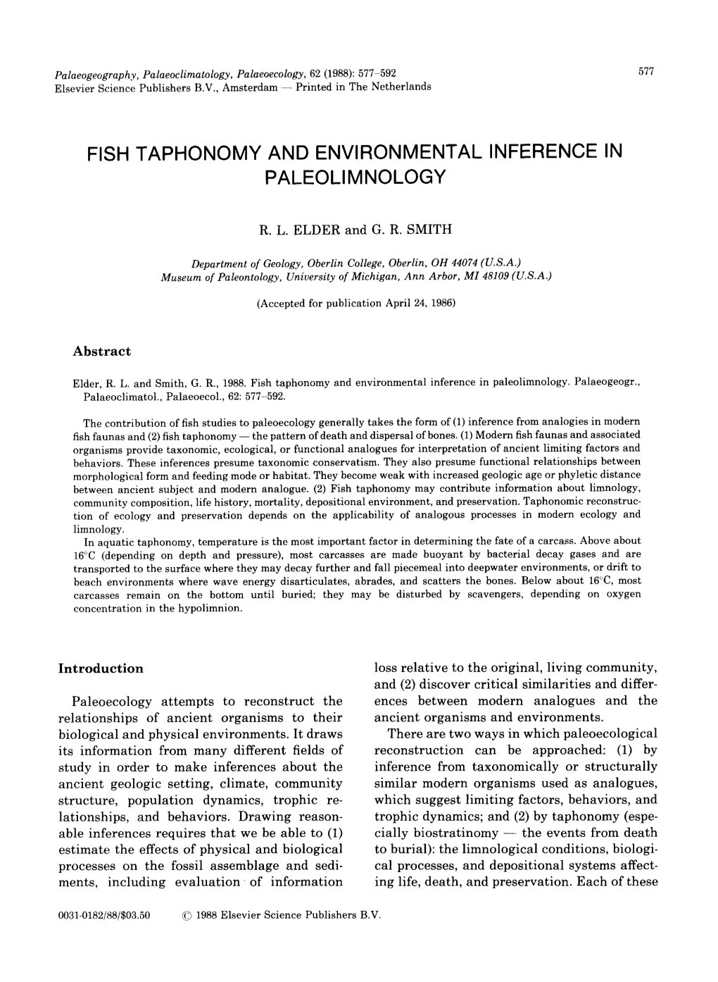 Fish Taphonomy and Environmental Inference in Paleolimnology