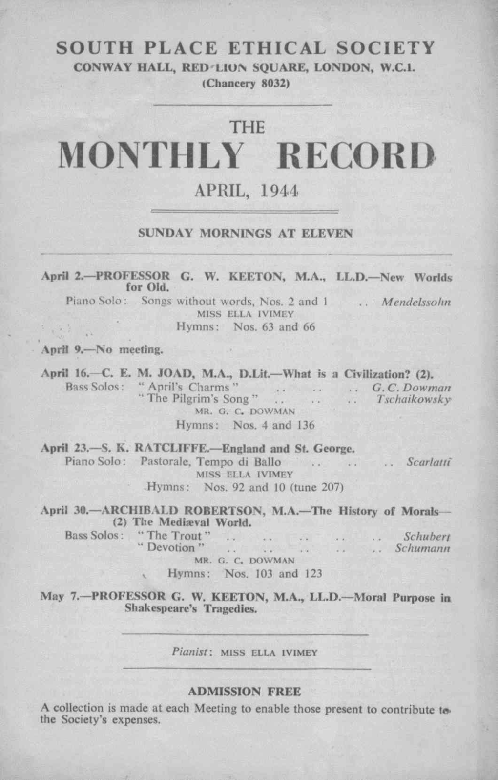 Monthly Record April, 1944