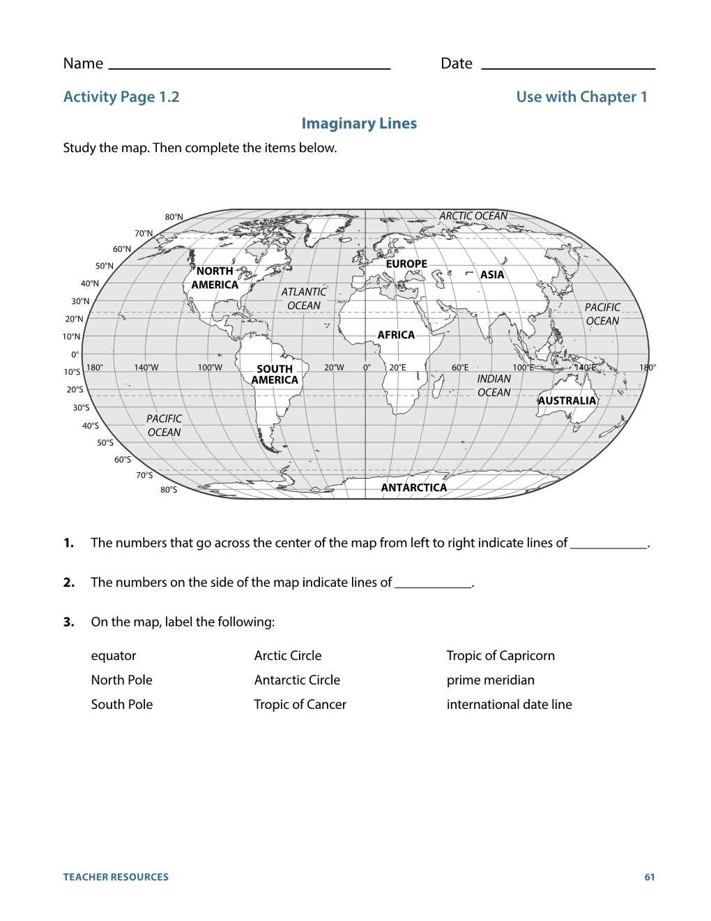 Name Date Activity Page 1.2 Use with Chapter 1 Imaginary Lines