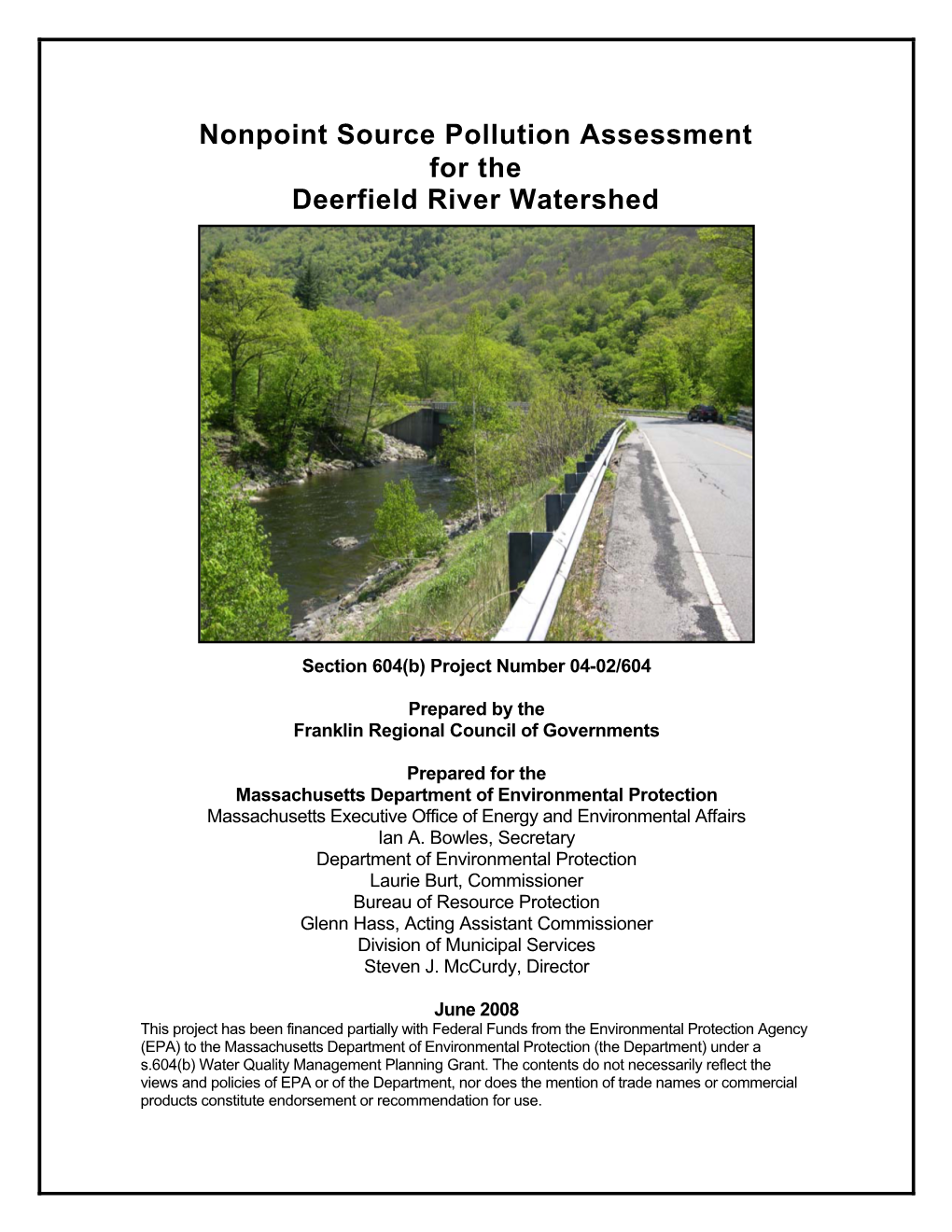 Nonpoint Source Pollution Assessment for the Deerfield River Watershed