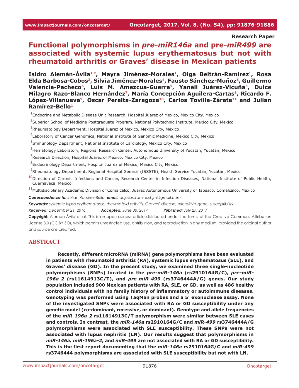 Functional Polymorphisms in Pre-Mir146a and Pre-Mir499 Are