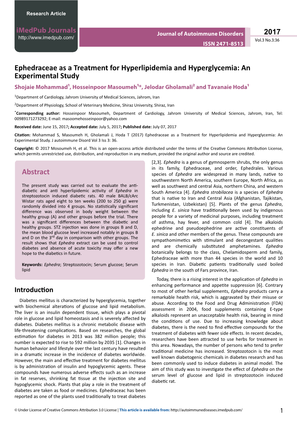 Ephedraceae As a Treatment for Hyperlipidemia and Hyperglycemia