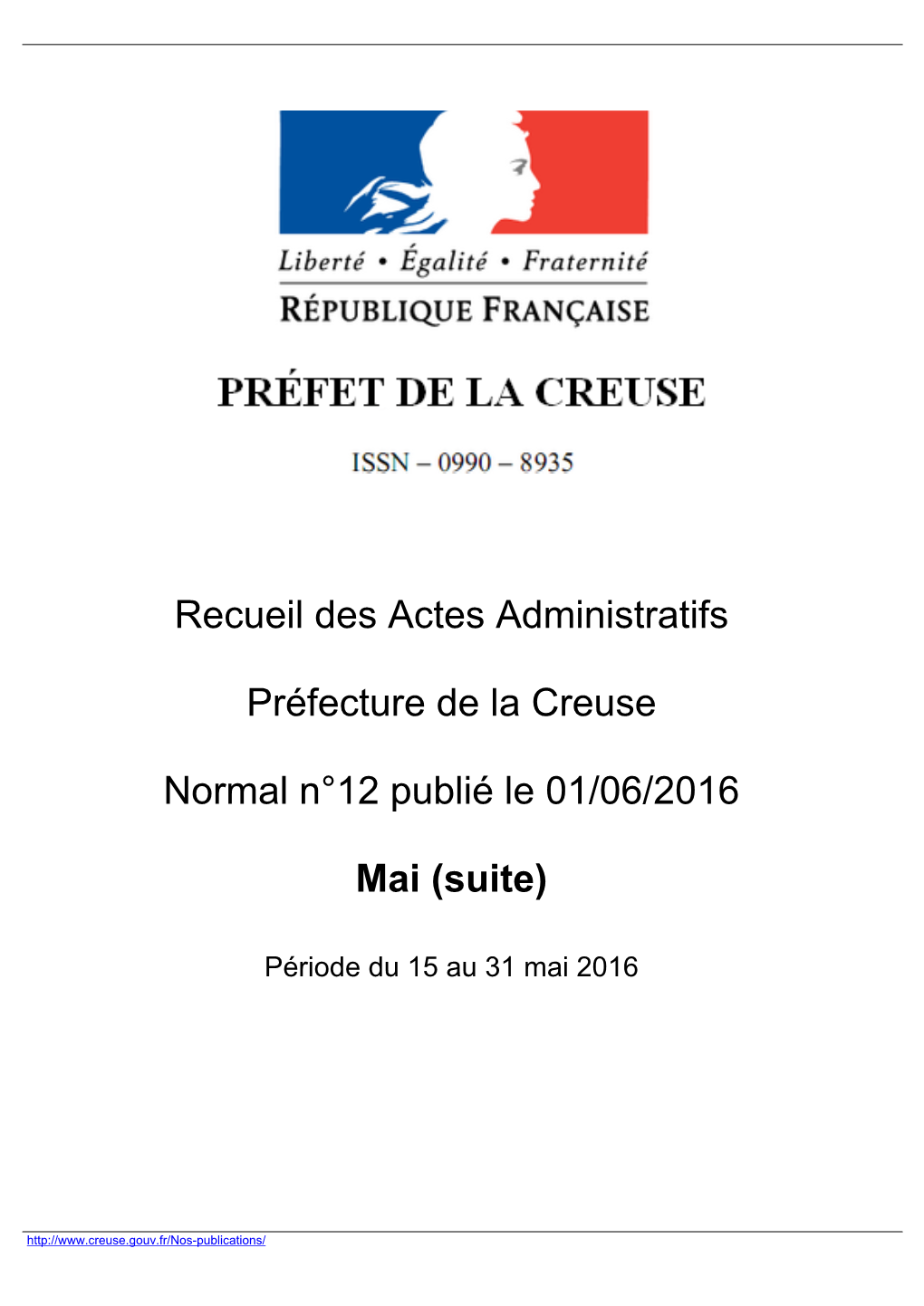 Recueil Des Actes Administratifs Préfecture De La Creuse Normal N