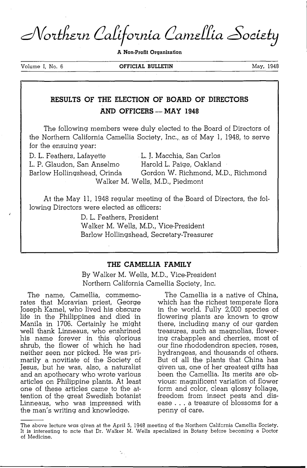 MAY 1948 the Following Members Were Duly Elected to the Board Of