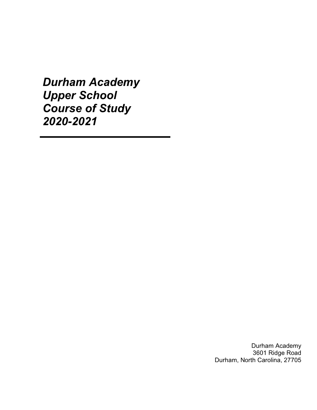 Durham Academy Upper School Course of Study 2020-2021