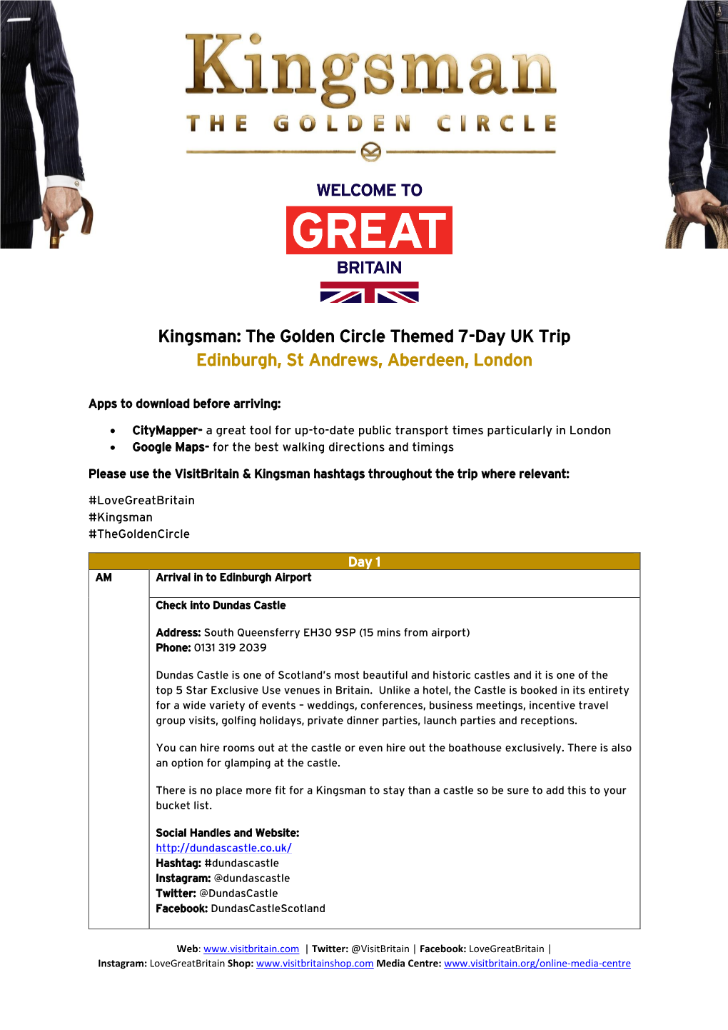 Kingsman: the Golden Circle Themed 7-Day UK Trip Edinburgh, St Andrews, Aberdeen, London
