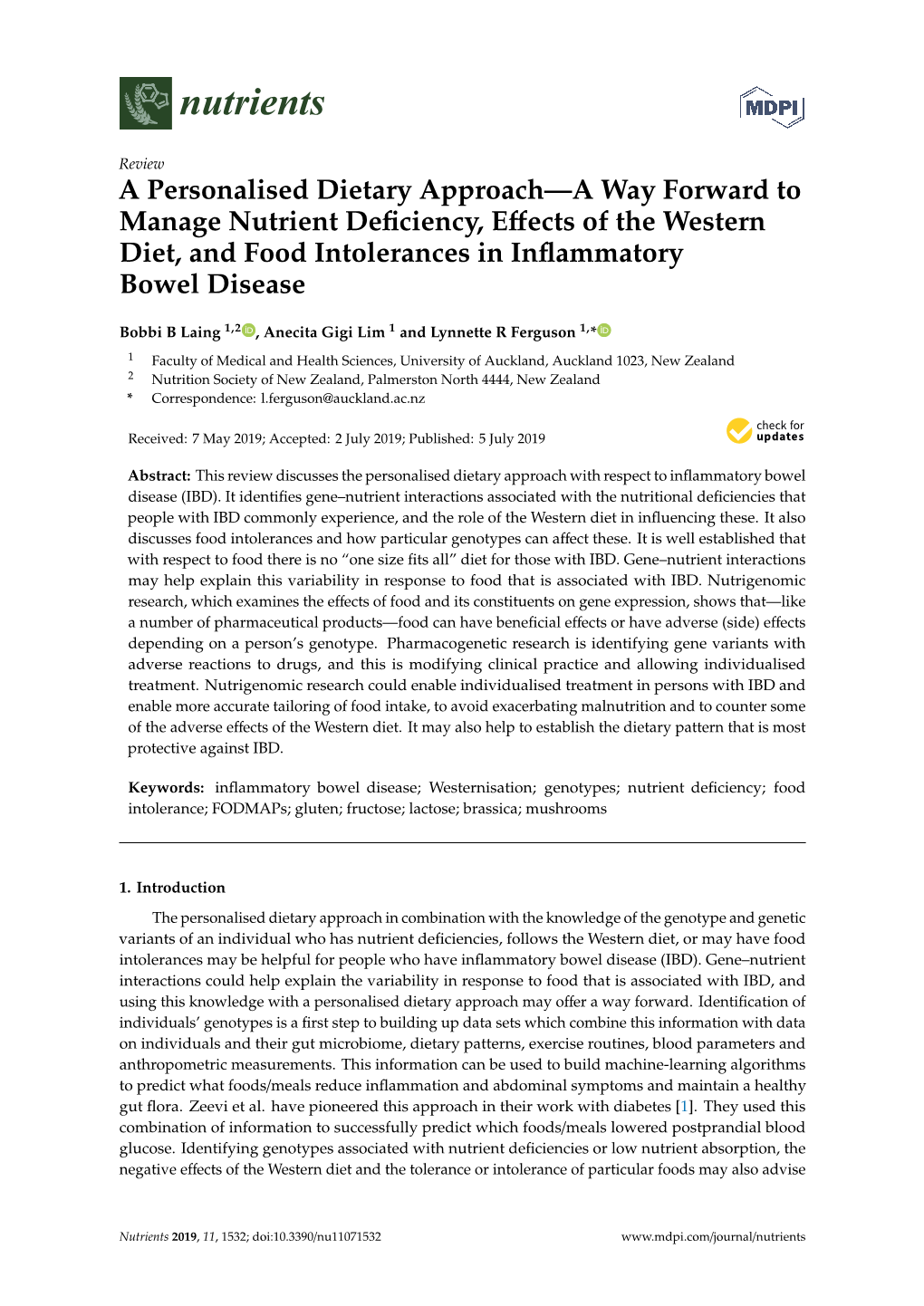 A Personalised Dietary Approach—A Way Forward to Manage Nutrient Deficiency, Effects of the Western Diet, and Food Intolerance