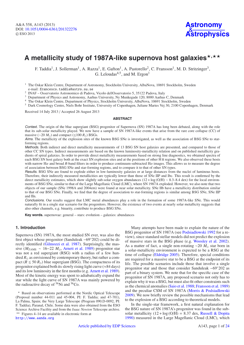 A Metallicity Study of 1987A-Like Supernova Host Galaxies⋆⋆⋆