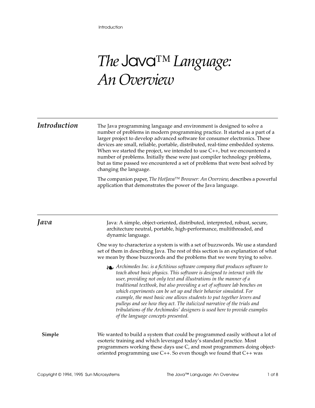 Thejava™ Language: an Overview