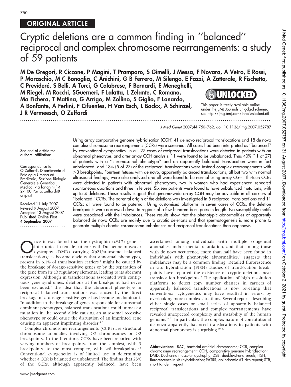 Reciprocal and Complex Chromosome Rearrangements: a Study of 59 P