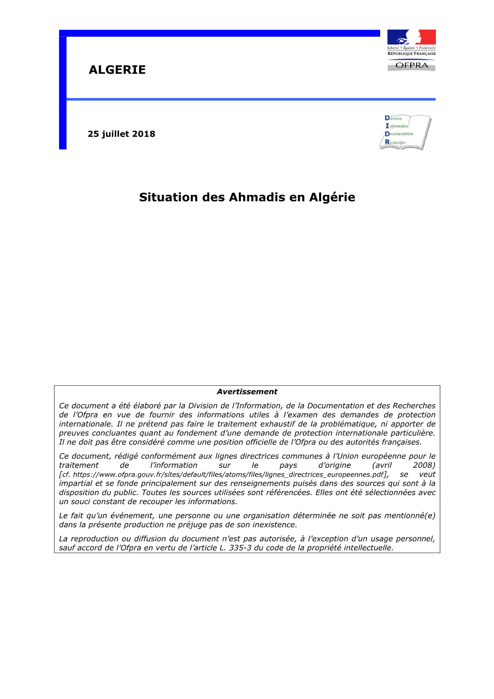 Situation Des Ahmadis En Algérie