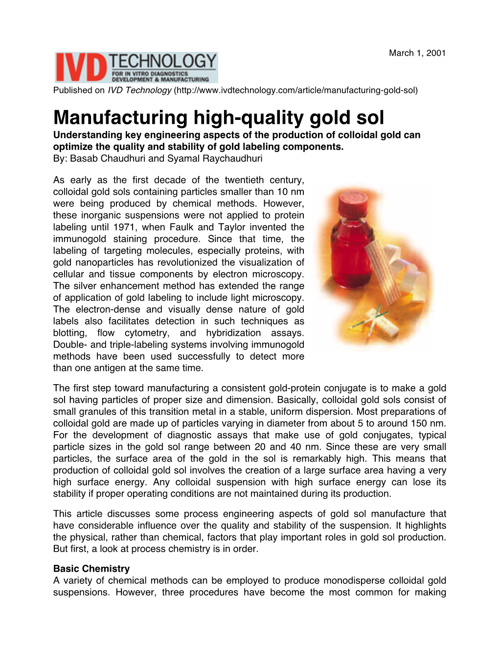 Producing Gold Colloids Before the Addition of the Reducing Agent, 100% Gold Ions Exist in Solution