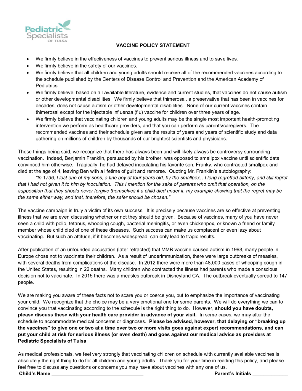 Vaccine Policy Statement