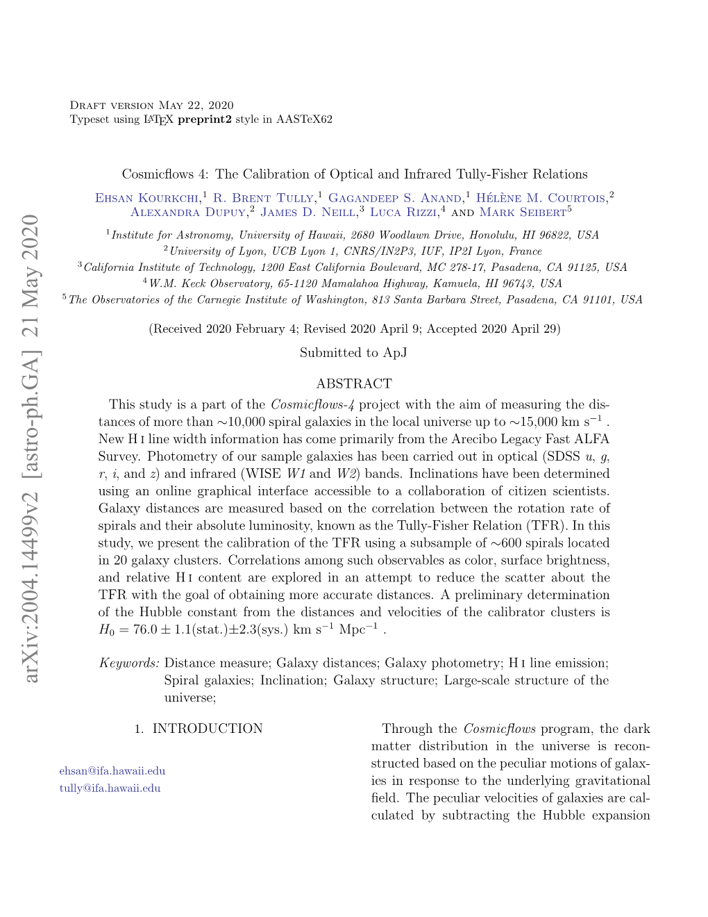 Arxiv:2004.14499V2 [Astro-Ph.GA] 21 May 2020 Spiral Galaxies; Inclination; Galaxy Structure; Large-Scale Structure of the Universe;