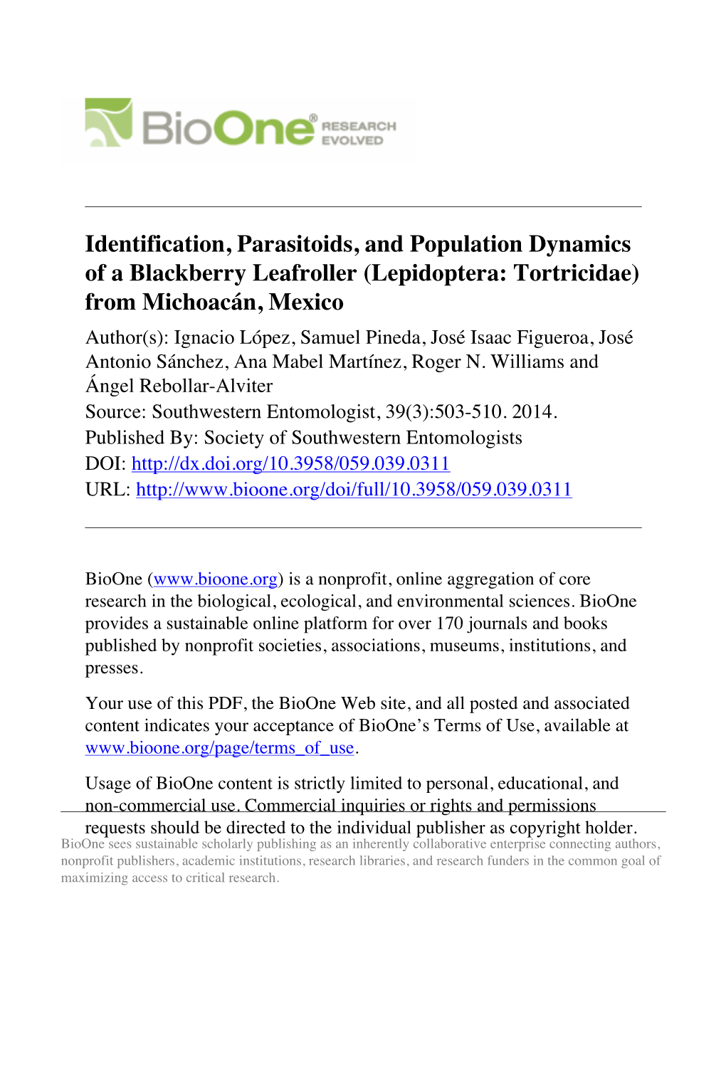 Identification, Parasitoids, and Population