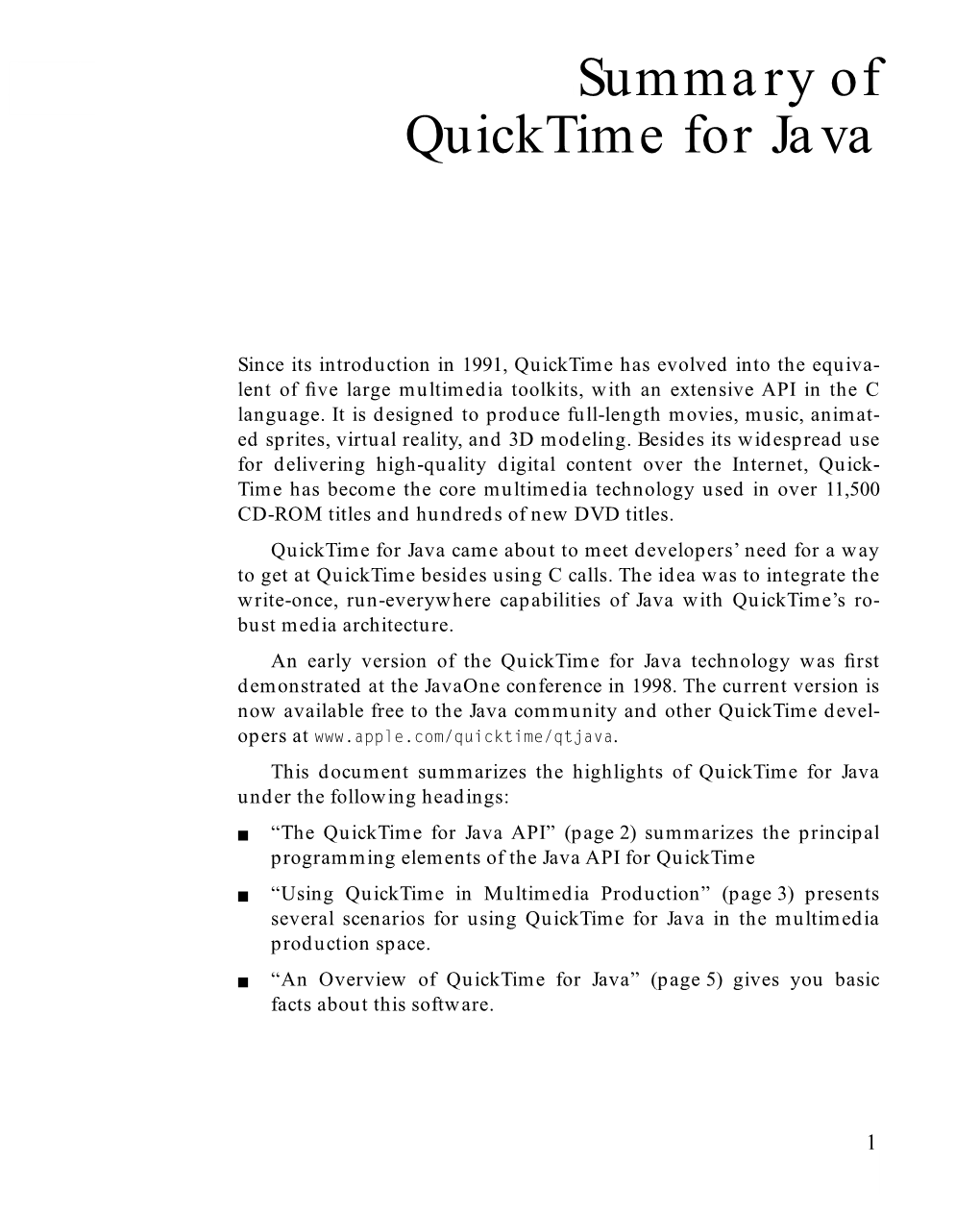 Summary of Quicktime for Java