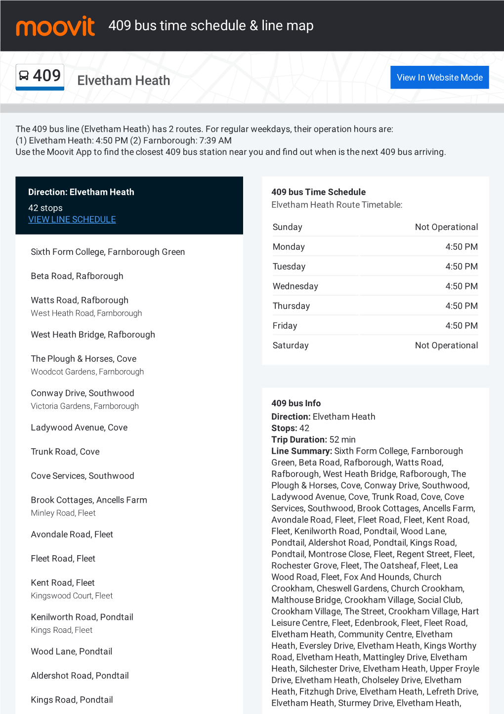 409 Bus Time Schedule & Line Route