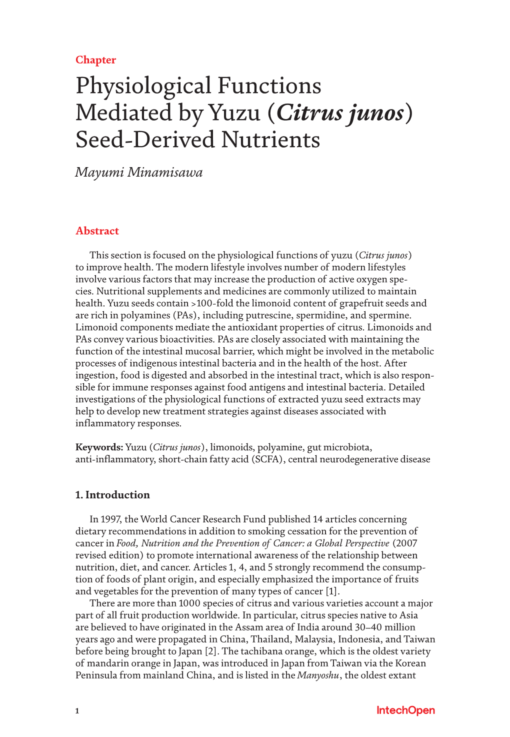 Physiological Functions Mediated by Yuzu (Citrus Junos) Seed-Derived Nutrients Mayumi Minamisawa