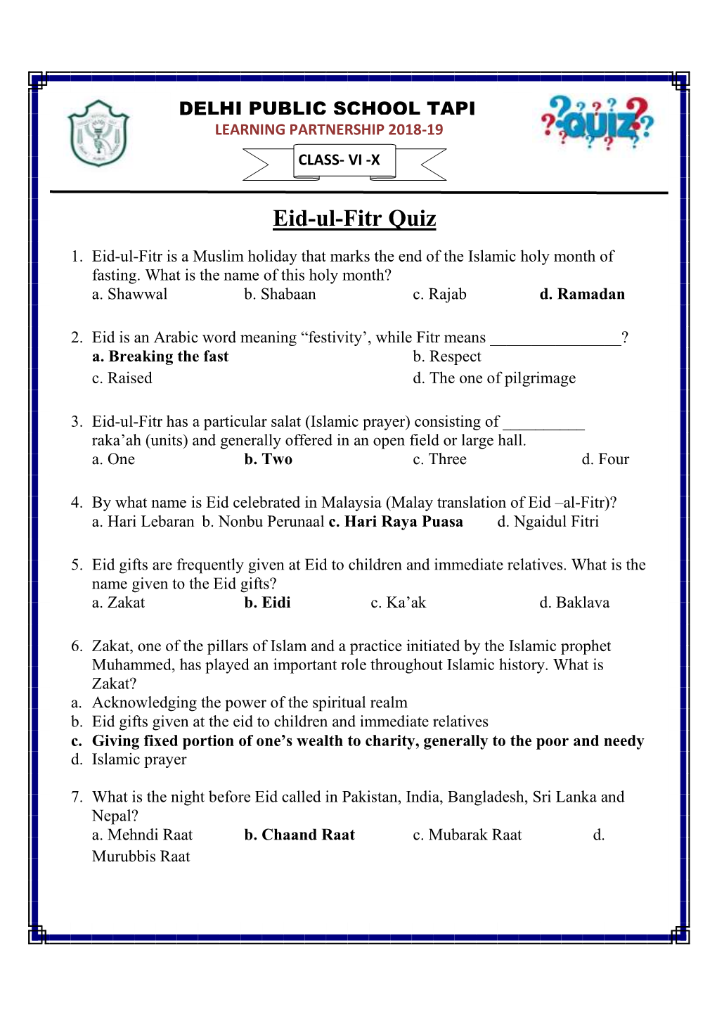 Eid-Ul-Fitr Quiz