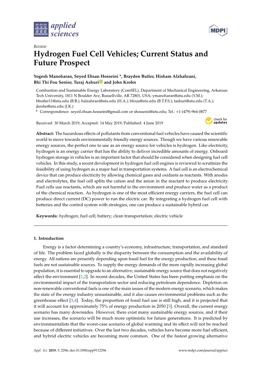 Hydrogen Fuel Cell Vehicles; Current Status and Future Prospect