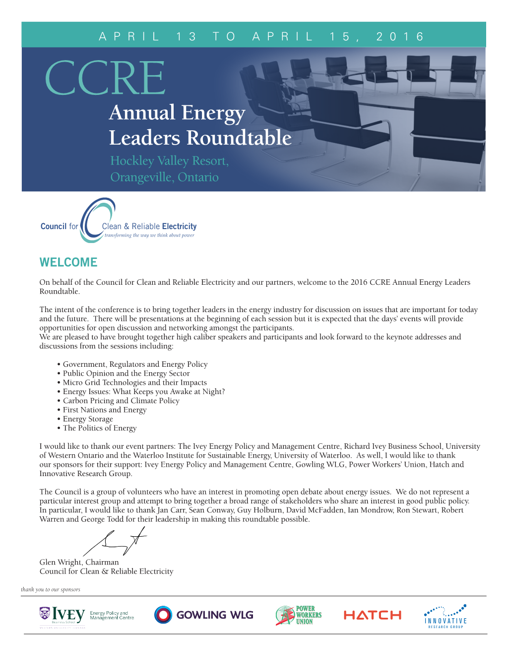 Annual Energy Leaders Roundtable Hockley Valley Resort, Orangeville, Ontario