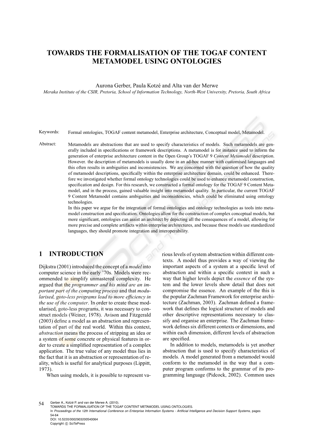 Towards the Formalisation of the Togaf Content Metamodel Using Ontologies