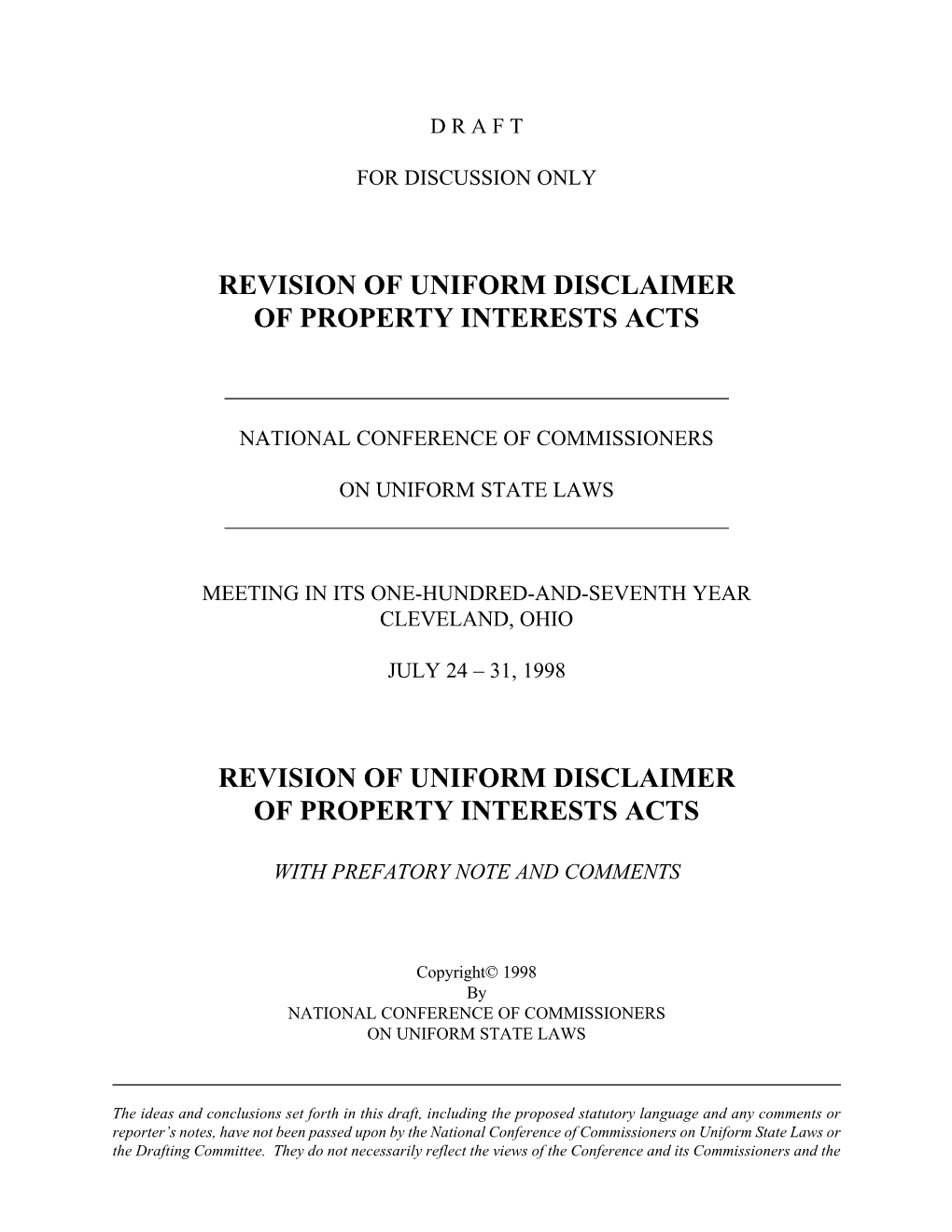 Revision of Uniform Disclaimer of Property Interests Acts