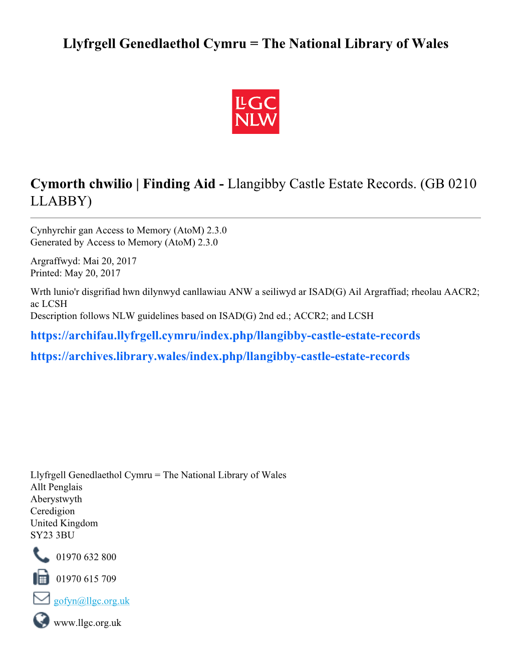 Finding Aid - Llangibby Castle Estate Records