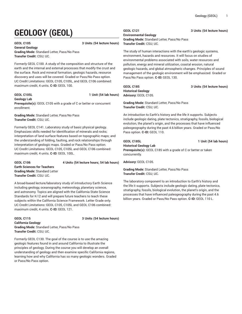 Geology (GEOL) 1