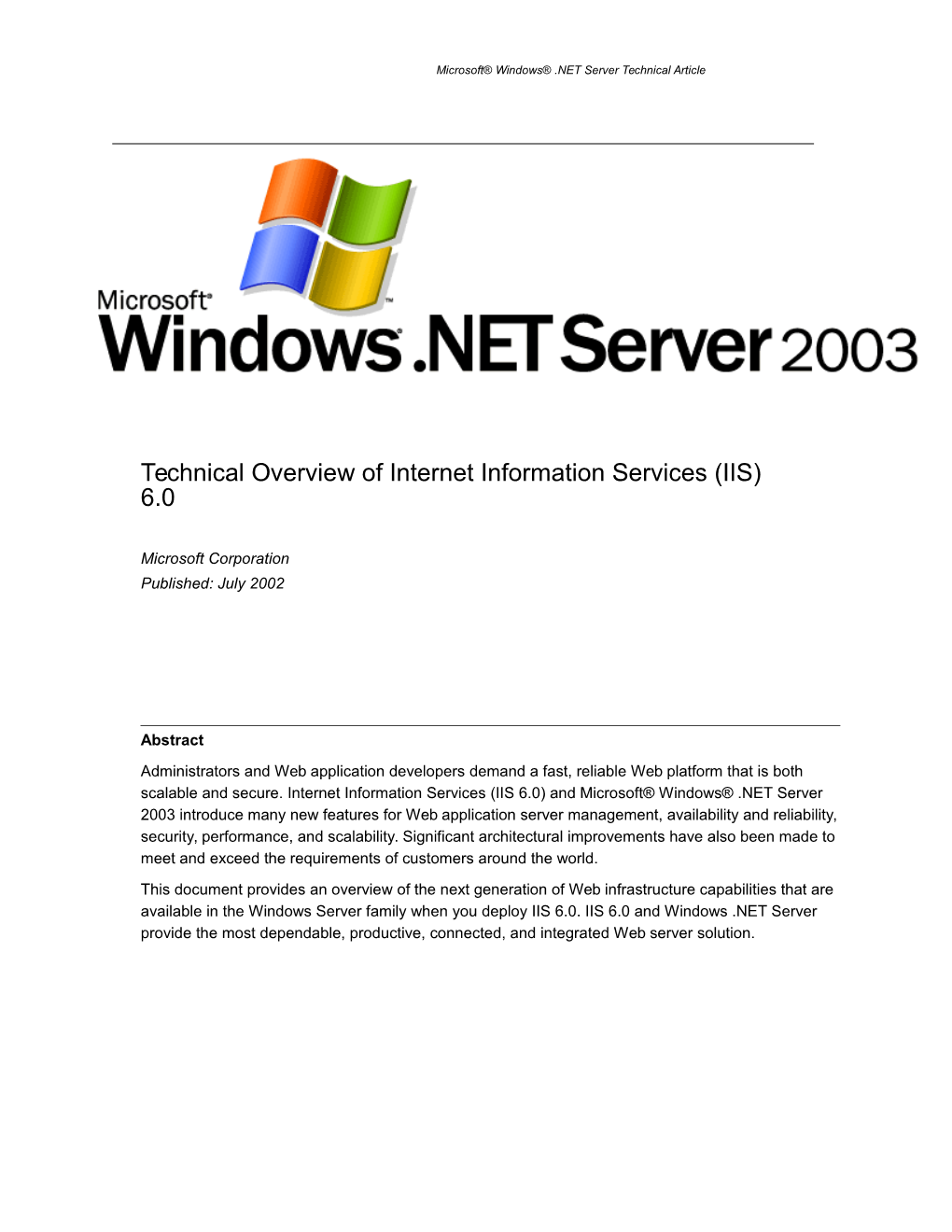 Technical Overview of Internet Information Services (IIS) 6.0