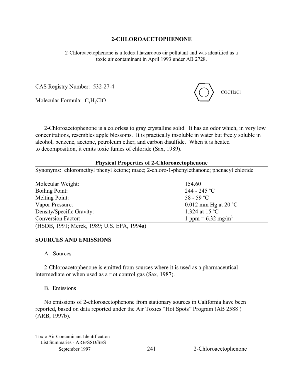 Background Material: 1997-11-10 2-Cloroacetophenone As Federal