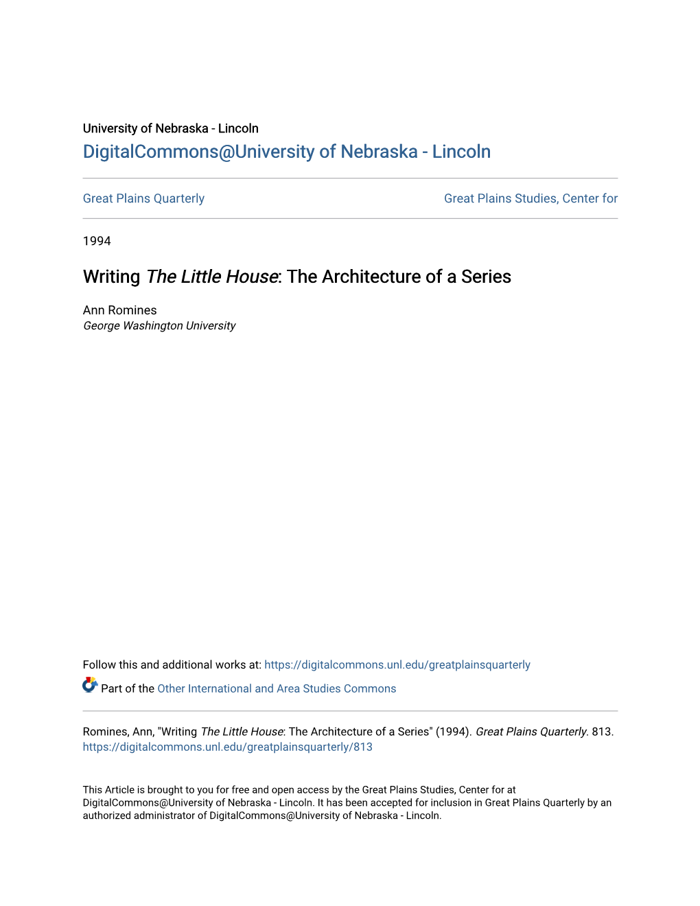 Writing the Little House: the Architecture of a Series