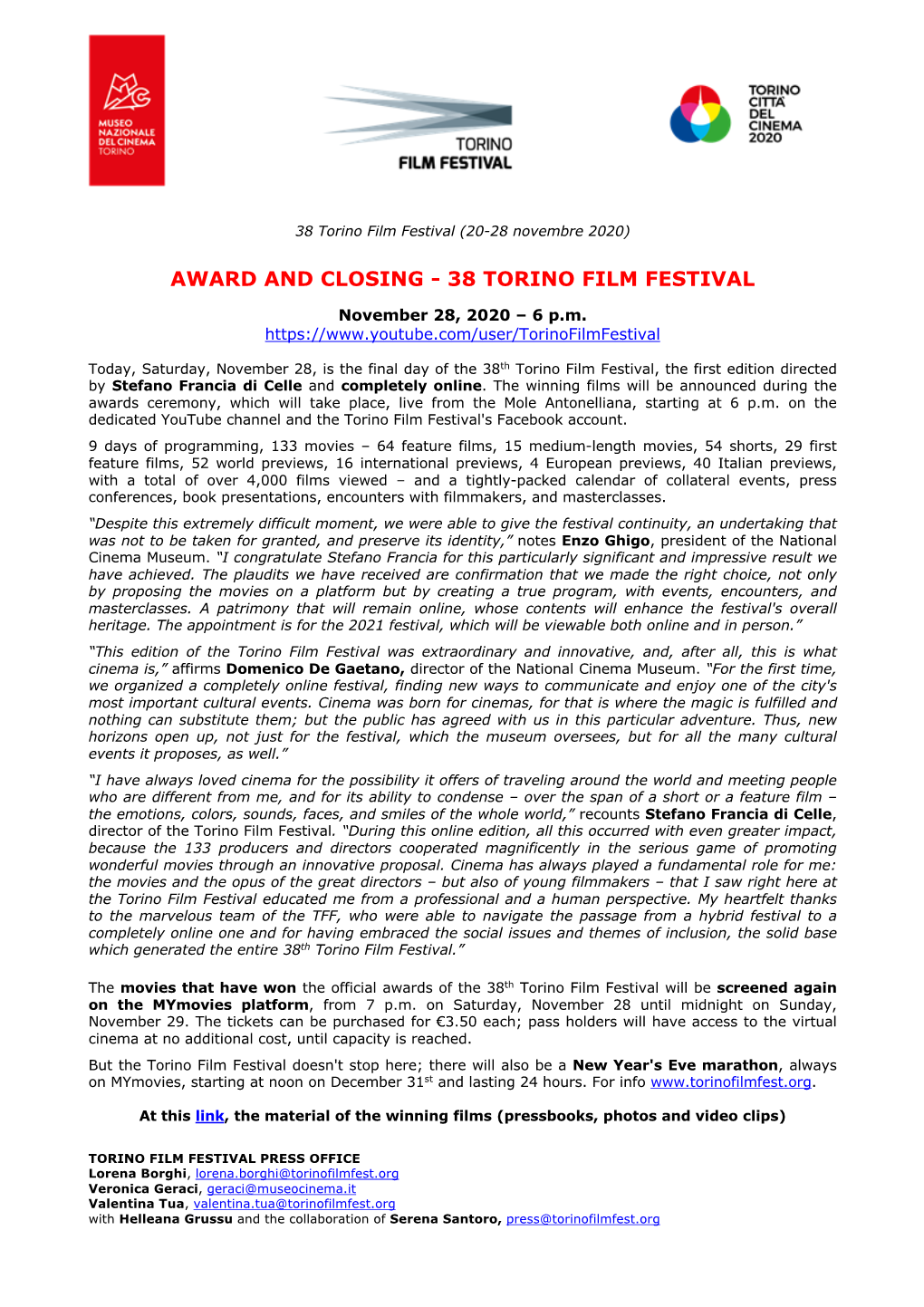 Award and Closing - 38 Torino Film Festival