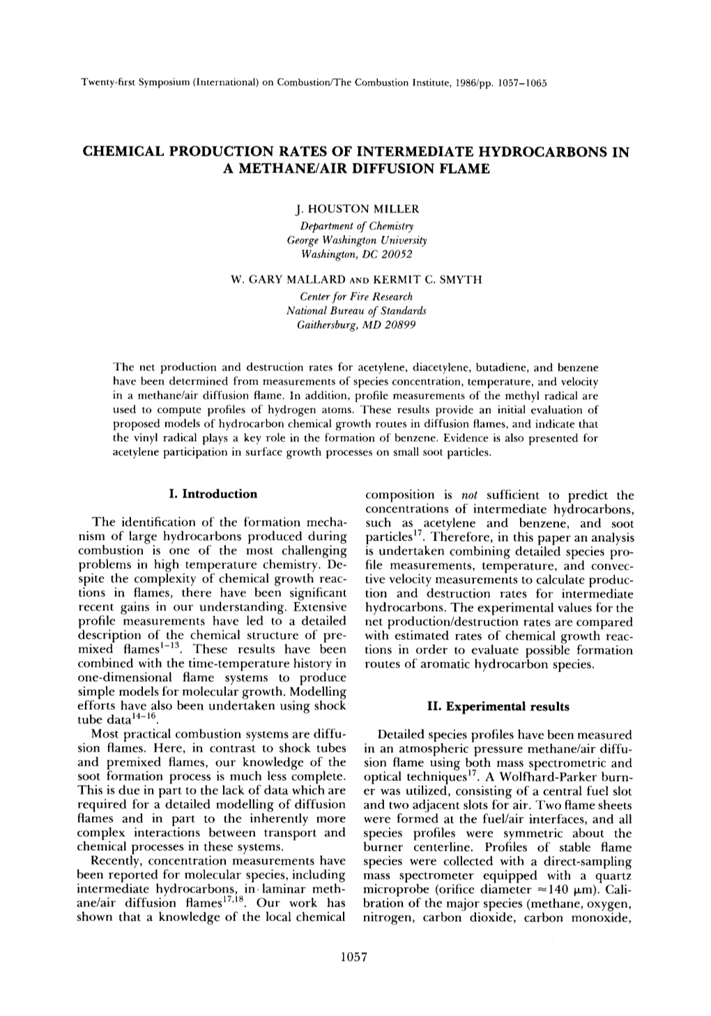 Chemical Production Rates of Intermediate Hydrocarbons in a Methane/Air Diffusion Flame