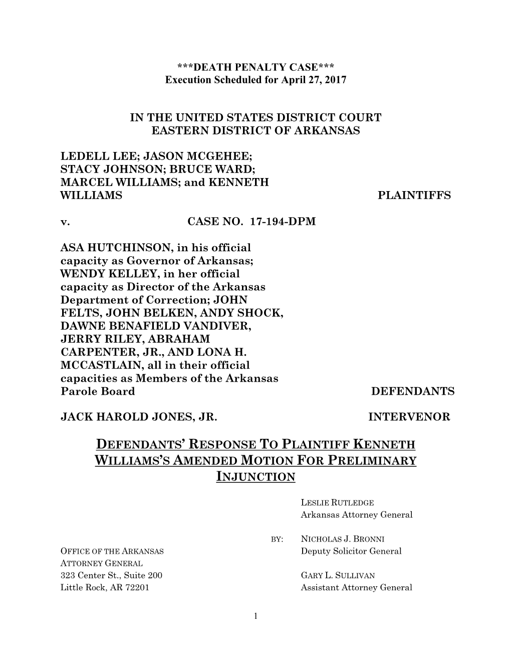 DEATH PENALTY CASE*** Execution Scheduled for April 27, 2017