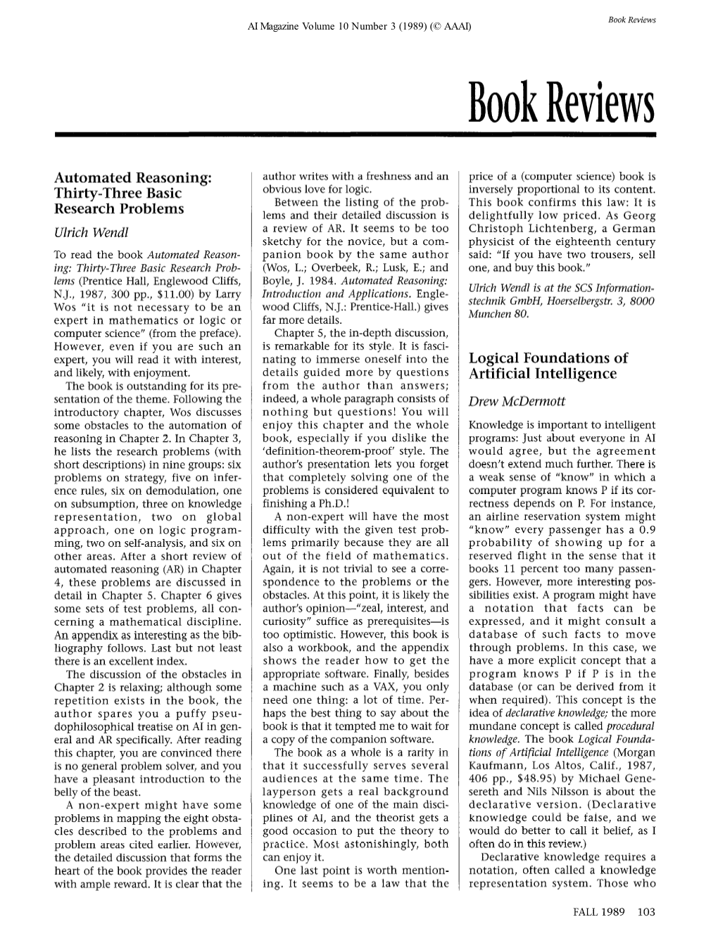 Review of Automated Reasoning: Thirty-Three Basic Research