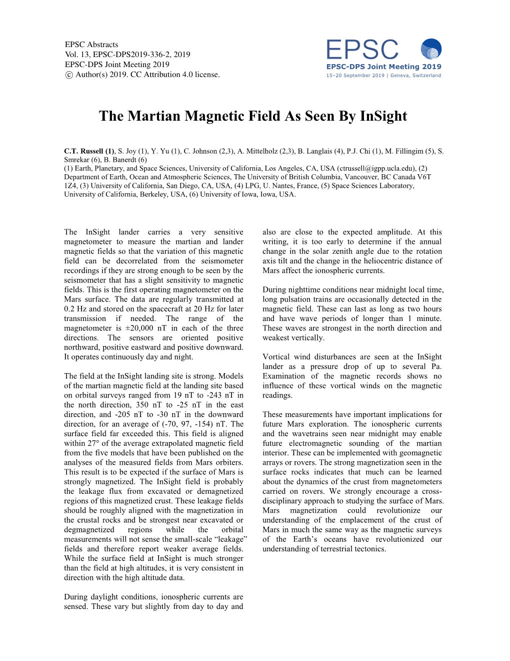 The Martian Magnetic Field As Seen by Insight