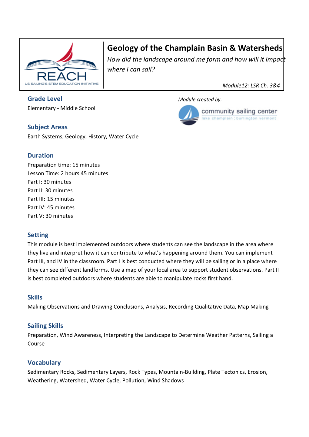 Module 12 Basin Geology Community Sailing Center