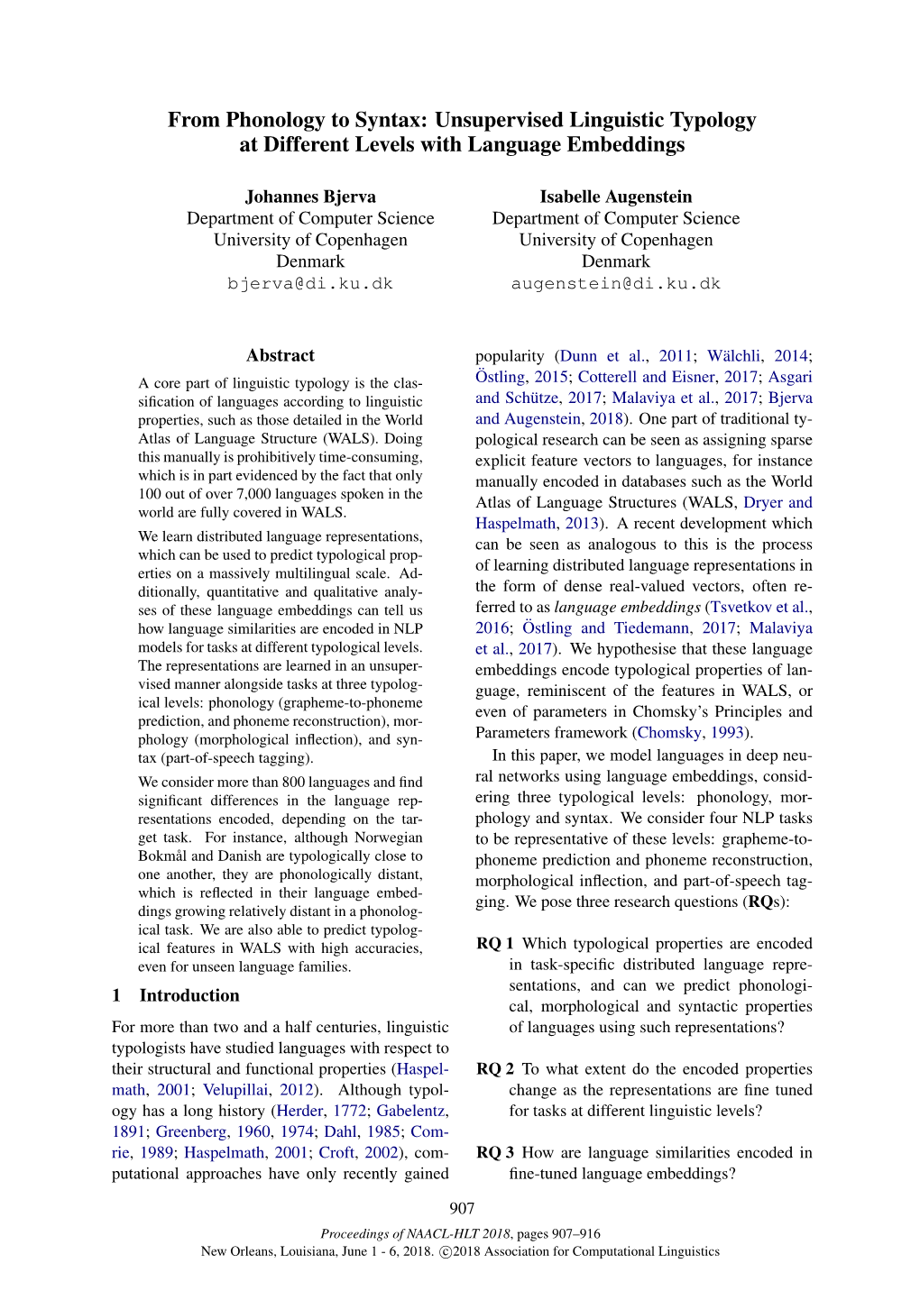 From Phonology to Syntax: Unsupervised Linguistic Typology at Different Levels with Language Embeddings