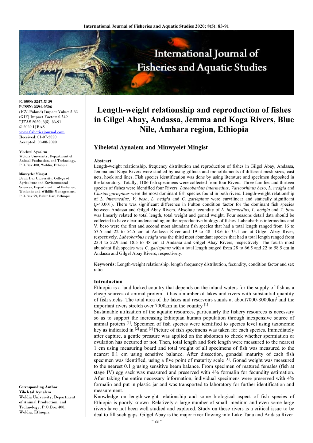 Length-Weight Relationship and Reproduction of Fishes in Gilgel