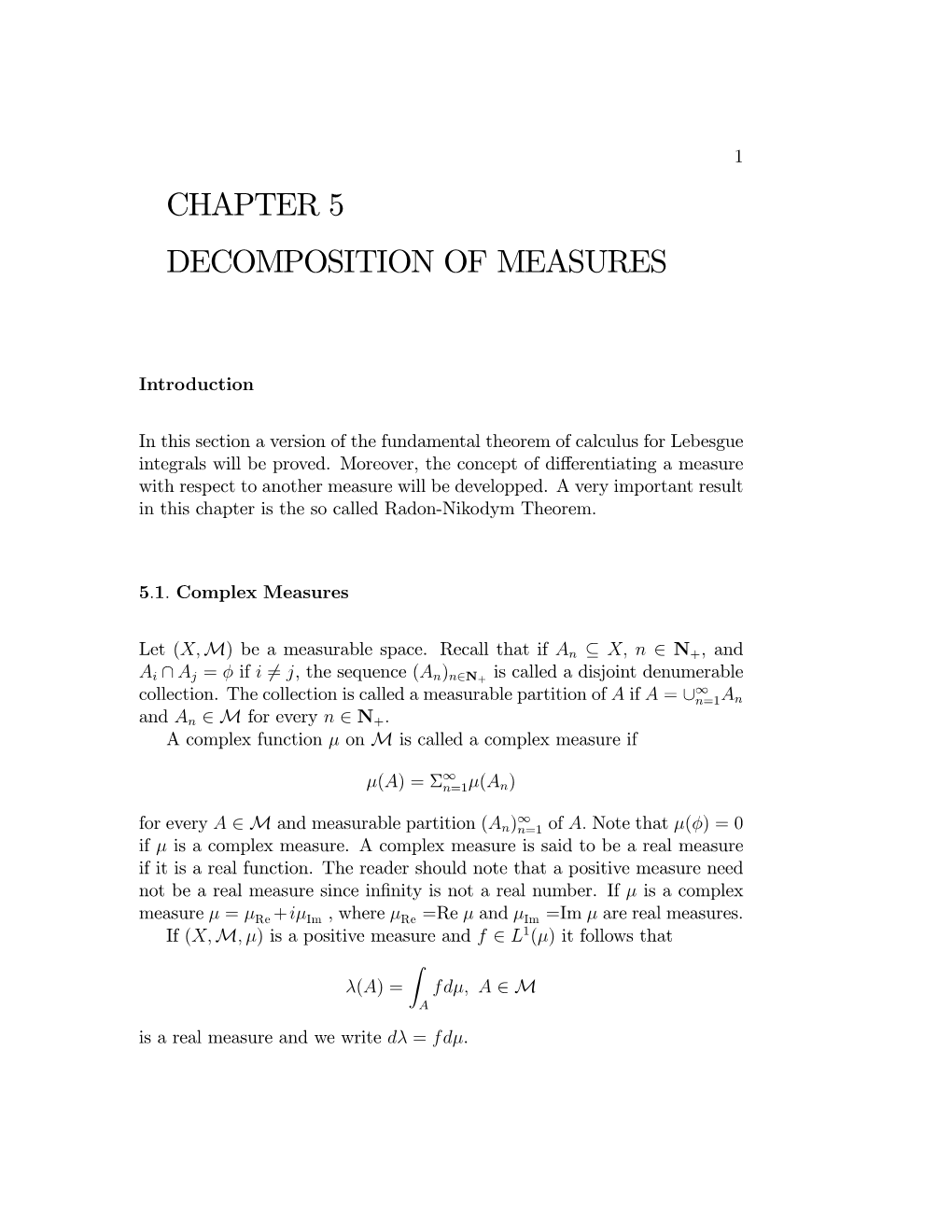 Chapter 5 Decomposition of Measures
