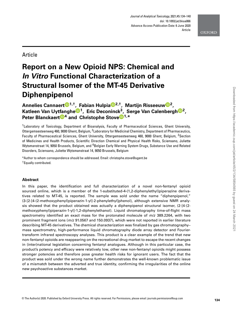 Report on a New Opioid NPS: Chemical and in Vitro Functional Characterization of A