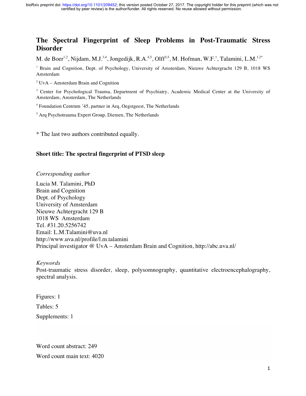 The Spectral Fingerprint of Sleep Problems in Post-Traumatic Stress Disorder M