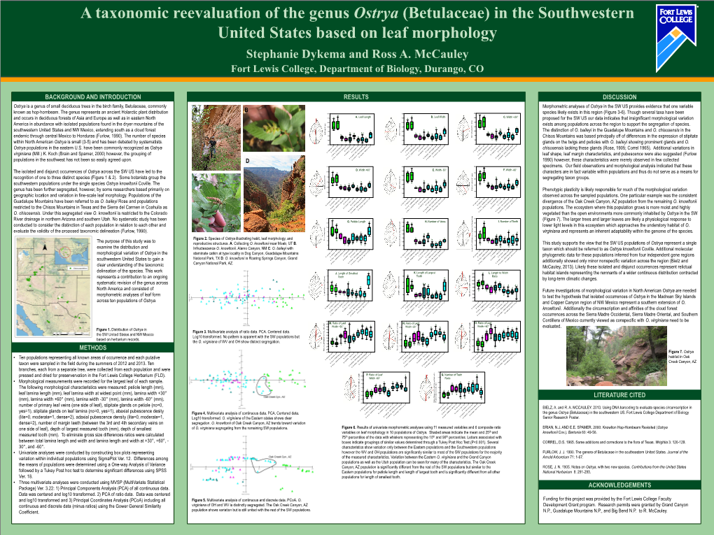 Ostrya (Betulaceae) in the Southwestern United States Based on Leaf Morphology