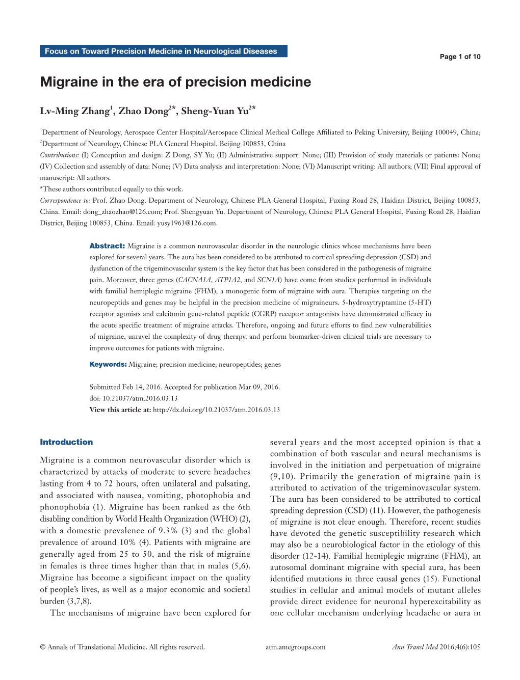 Migraine in the Era of Precision Medicine