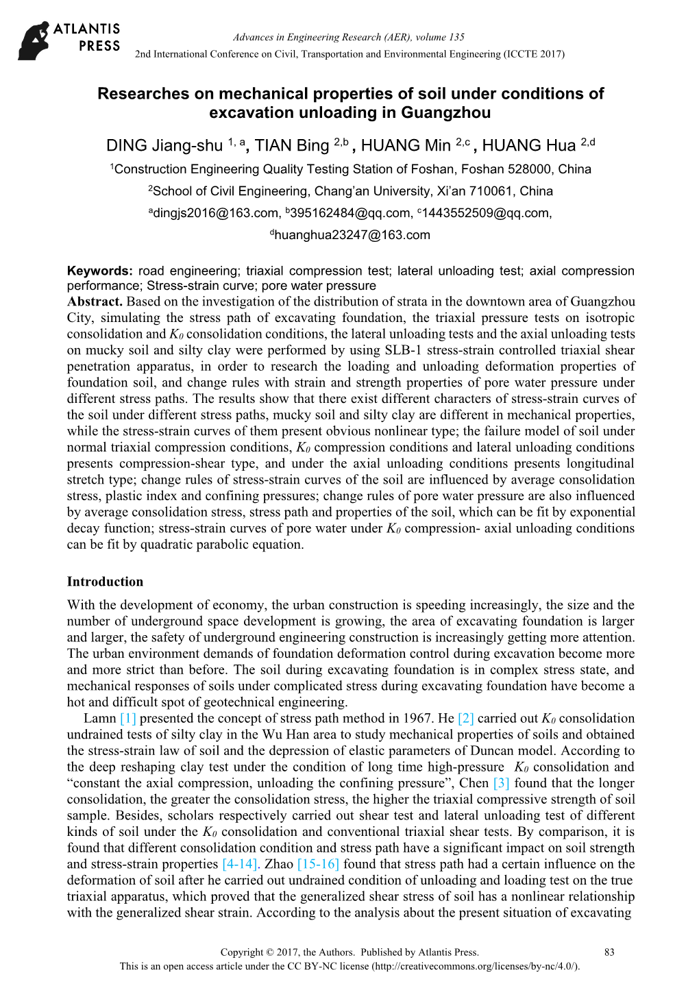 Researches on Mechanical Properties of Soil Under Conditions Of