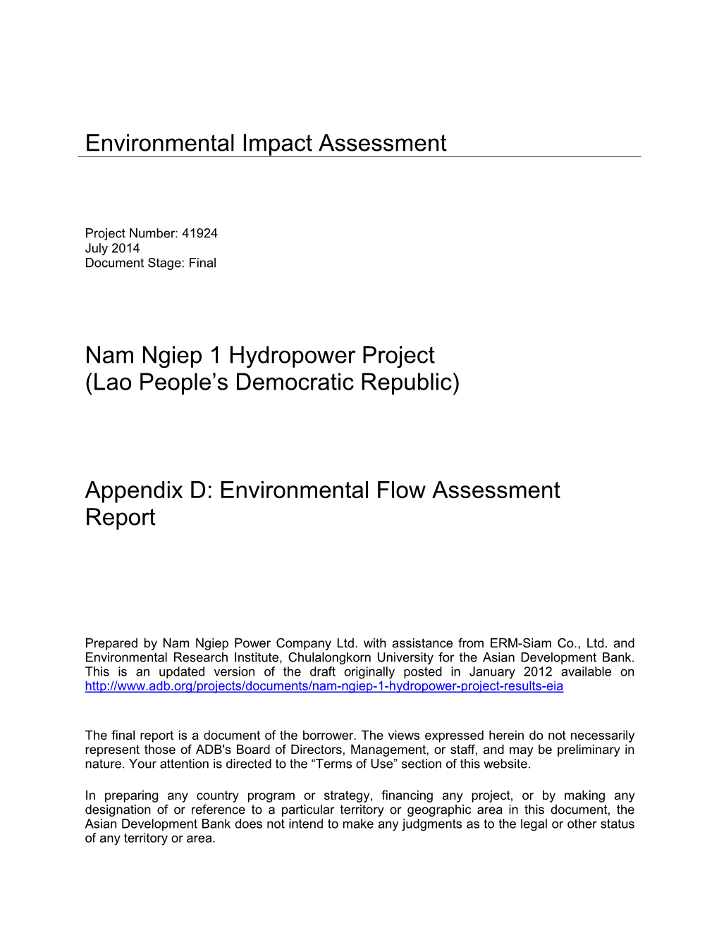 Environmental Flow Assessment Report